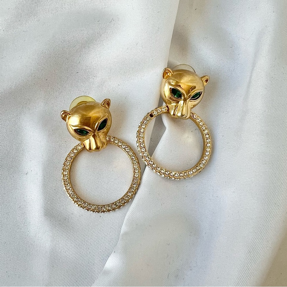 Gold Plated Panther Statement Hoop Earrings
